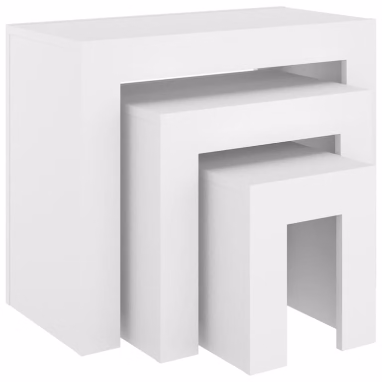 Juego de 3 mesas de centro apilables Maison Chic de madera blanca con diseño minimalista y forma cuadrada