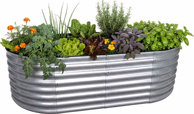 Parterre elevado semicircular Northix de metal galvanizado plateado para jardín de hortalizas u ornamental