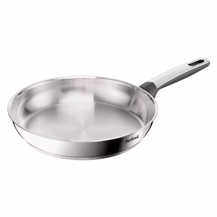 Sartén Tefal Emotion+ de acero inoxidable color plata, sin revestimiento, de 28 cm, apta para inducción