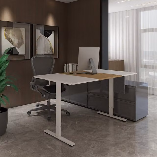 Escritorio regulable en altura Home Deluxe ELMO blanco con acabado madera An: 120 cm, P: 60 cm