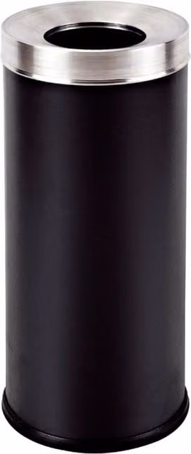 Cubo de basura exterior de pie Danieli en metal negro con anillo superior de acero inoxidable de 18 l