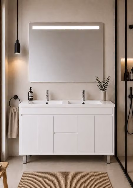 Mueble de baño Origenbath Isquia con lavabo de 2 senos en color blanco mate An/P/Al: 120 x 45 cm