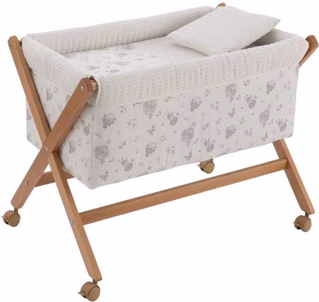 Minicuna Cambrass Luxury de madera de haya con patas en color blanco y beige, An/P/Al: 55 x 87 x 74 cm
