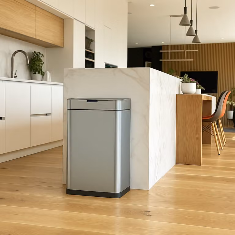 Cubo de basura automático para cocina Kitchen Move con sensor y acabado plata resistente a huellas dactilares de 70 l
