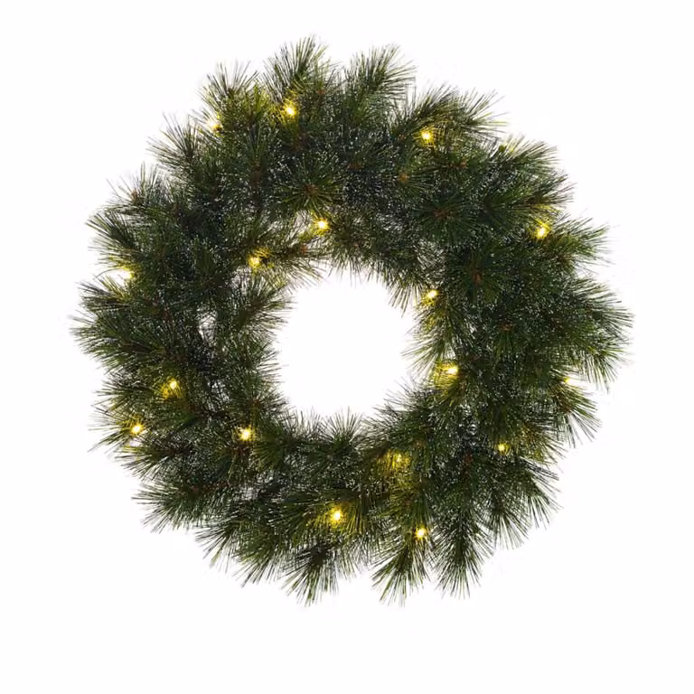 Corona decorativa colgante Glendon de Black Box Trees en color verde y blanco, diseño floral para Navidad, An/P/Al: 45 x 10 x 45 cm