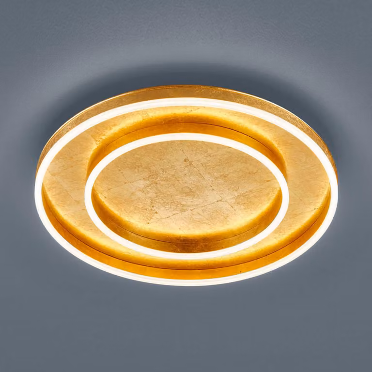 Lámpara de techo LED Sona de Helestra, diseño moderno en metal color latón y oro, regulable para pasillos