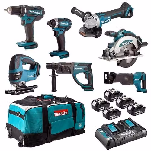 Kit de 7 herramientas inalámbricas Makita DLX7013PT1 con 5 baterías de 5,0 Ah y cargador LXT