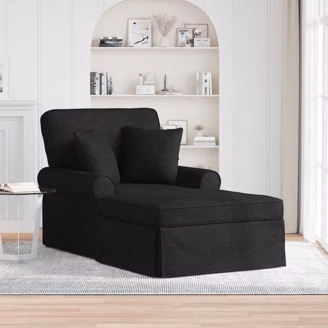 Chaise Lounge de 3 piezas vidaXL con falda, color negro y tapicería de tela, An/P/Al: 91 x 157 x 91 cm