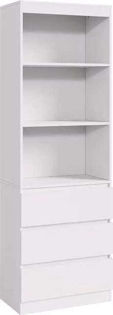 Estantería de pie Les de en.casa con 3 cajones y 3 compartimentos abiertos para salón u oficina, color blanco, An/P/Al: 180 x 60 x 35 cm