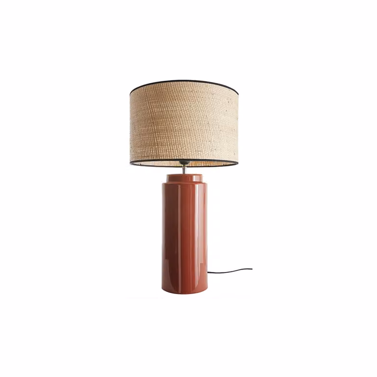 Lámpara de mesa Miliboo de cerámica y rafia en color marrón y beige, Altura: 64 cm