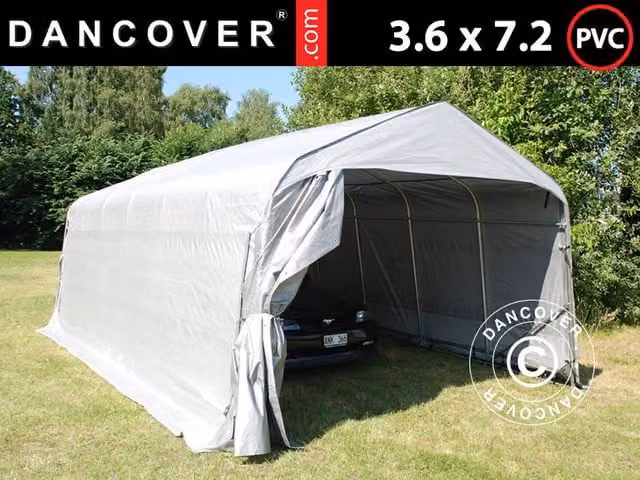 Carpa de garaje Dancover en PVC y acero galvanizado color gris, An/P/Al: 3,6 x 7,2 x 2,68 m