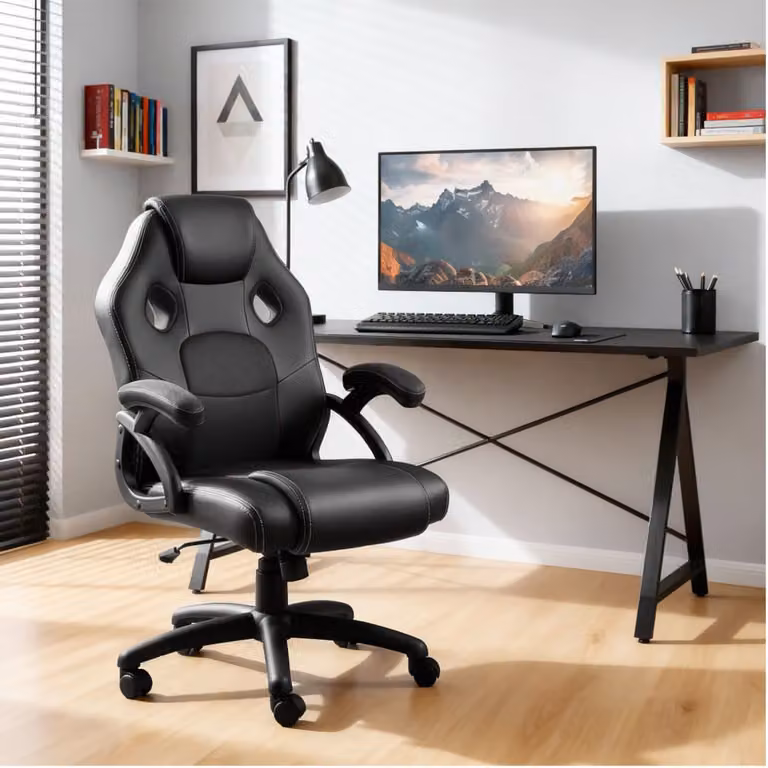 Silla gaming TecTake ergonómica con respaldo ajustable y giro de 360 grados en color negro y acabado de piel sintética