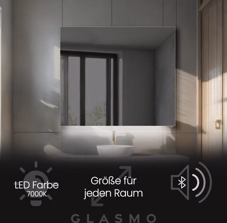 Espejo de baño Artforma Ivy rectangular con iluminación LED blanca fría y altavoz Bluetooth, An/Al: 180 x 90 cm