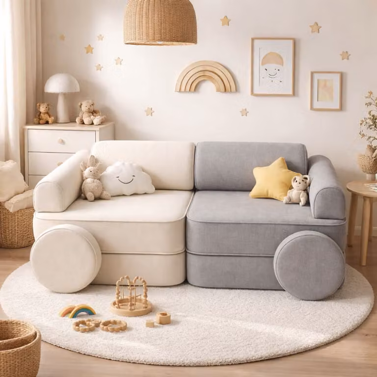 Sofá modular infantil de espuma multicolor y blanco de Bees & Blooms con fundas extraíbles