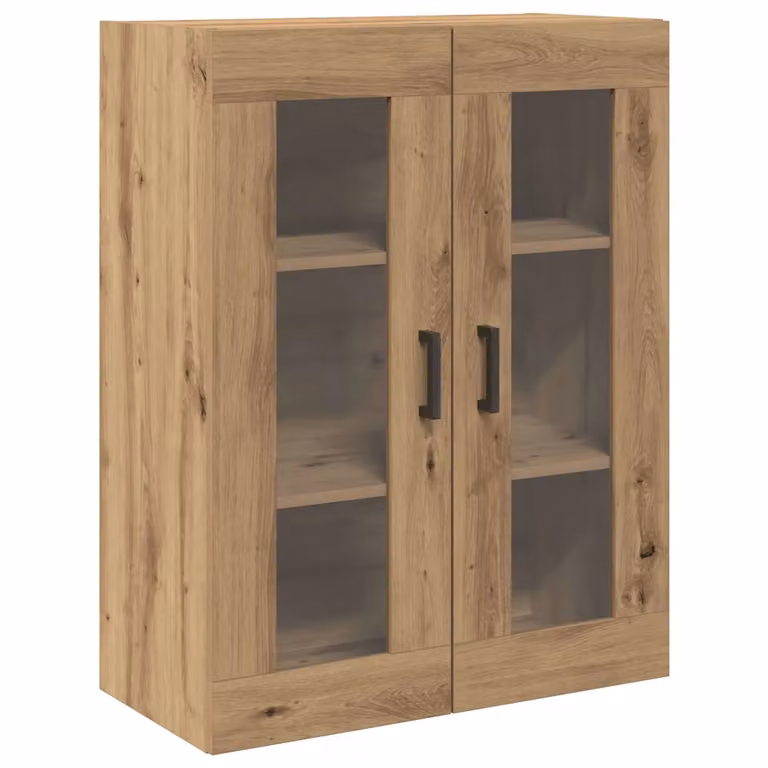 Armario de pared vidaXL de estilo moderno en roble y marrón con puertas de cristal, An: 69,5 cm, P: 34 cm, Al: 90 cm
