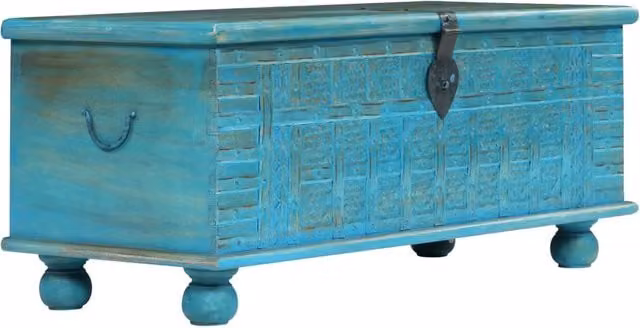 Baúl de almacenamiento de madera de mango azul con acabado lacado de Vidaxl, An/P/Al: 100 x 40 x 41 cm