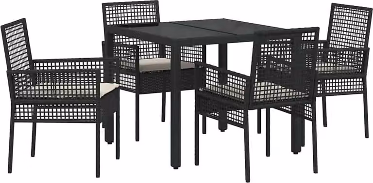 Conjunto de comedor de jardín Syfax de 5 piezas en ratán sintético negro con mesa de cristal