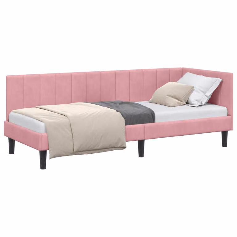 Estructura de cama de esquina vidaXL en terciopelo rosa con chaise longue asimétrica, An/P/Al: 80 x 200 cm