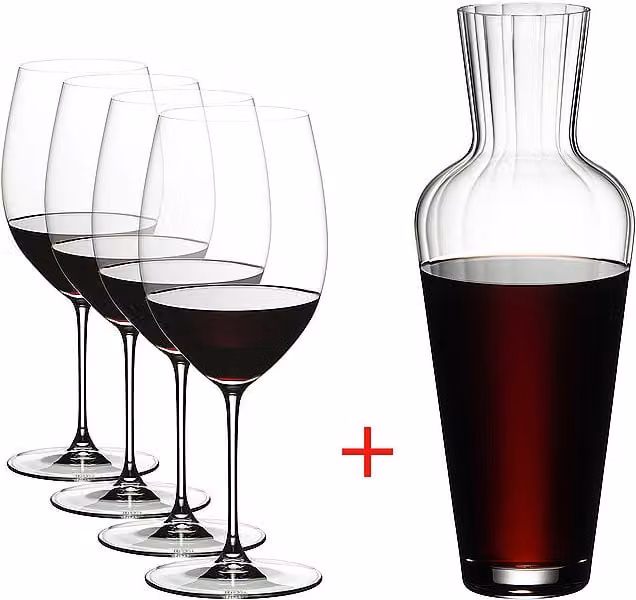 Set de 5 copas de vino tinto Riedel Veritas Cabernet/Merlot y decantador transparente de cristal