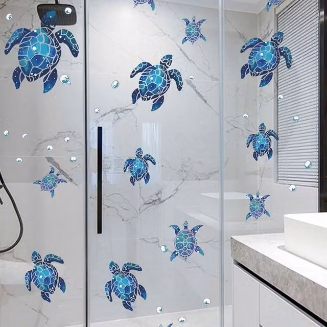 Vinilo adhesivo decorativo de pared con diseño de animales NEBELMEER en blanco y azul para tu salón o dormitorio