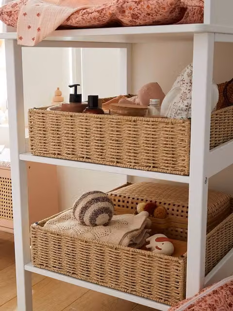 Cesta de organización de mimbre para mesa cambiador Vertbaudet, color beige