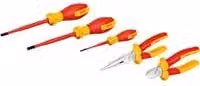 Juego de herramientas de mano aisladas Bosch VDE de 5 piezas con alicates y destornilladores en rojo y amarillo