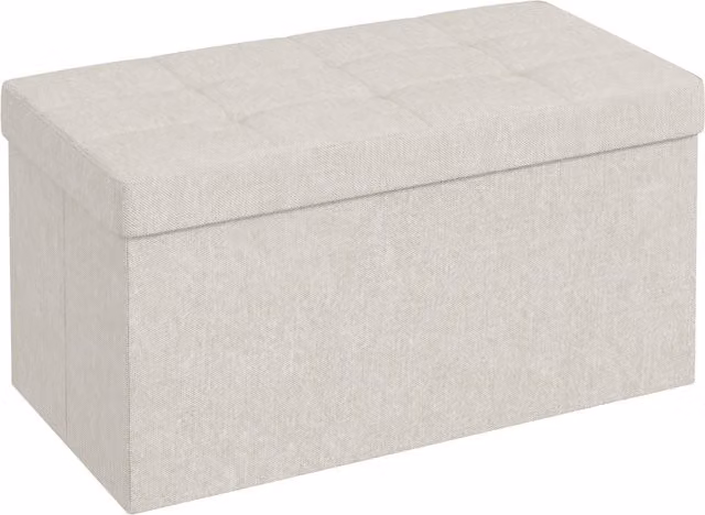 Banco de almacenaje y puff plegable HOMCOM de 84 L tapizado en lino sintético color beige, An/P/Al: 76 x 38 x 38 cm
