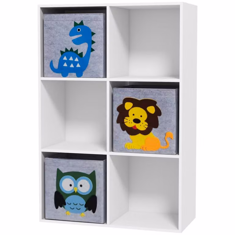 Estantería de juguetes infantil Zonekiz con diseño animal print en blanco y gris, An/P/Al: 61.8 x 29.9 x 91.5 cm