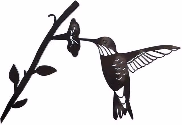 Adorno de metal con forma de colibrí para colgar en tu jardín o árbol en colores marrón, negro o multicolor