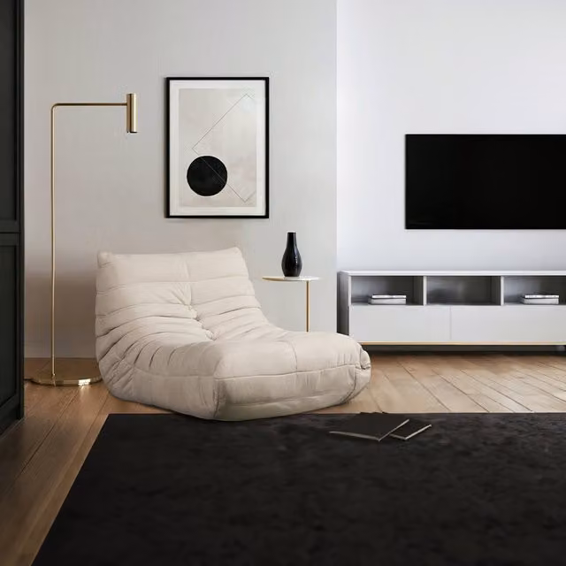 Sillón reclinable CHILL de Home Deluxe en color beige con tapizado de tela y reposabrazos
