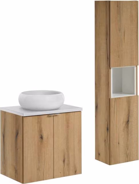 Conjunto de mueble de baño con lavabo COMAD en acabado roble y blanco, diseño moderno de pared, An/P: 60 x 40 cm
