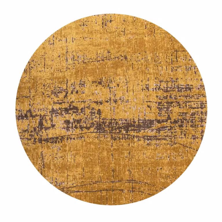 Alfombra lavable Louis de Poortere Griff de diseño retro y rayas en colores amarillo, dorado y marrón para interior o exterior, An/An: 140 x 140 cm