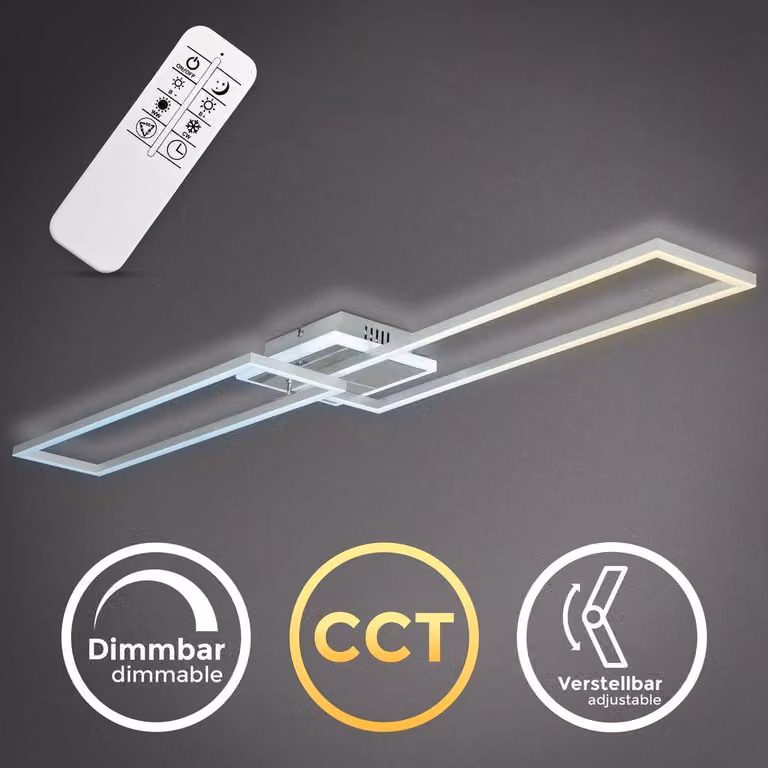 Plafón LED B.K.Licht de 40W con mando a distancia, temperatura de color regulable, temporizador y función de luz nocturna en acabado aluminio cromado