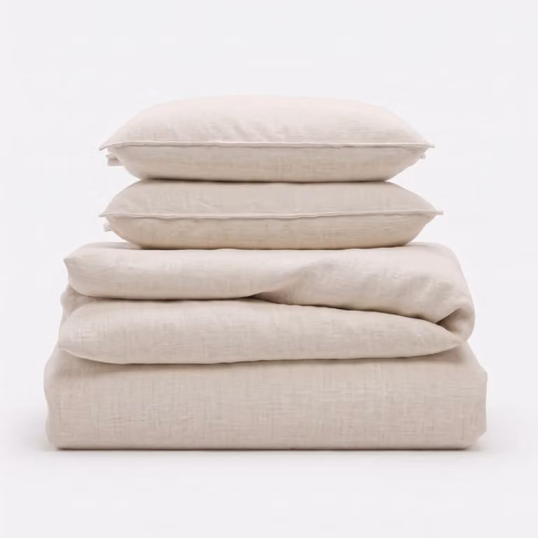 Juego de cama Reca Bedding de lino y algodón color beige con funda nórdica de 240 x 260 cm y fundas de almohada de 50 x 70 cm