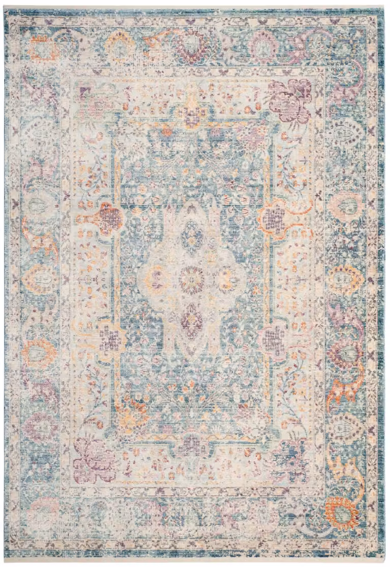 Alfombra tradicional Safavieh de viscosa y bambú en azul y beige, An/P: 183 x 274 cm