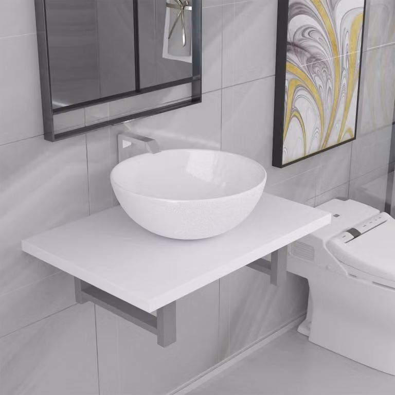 Conjunto de mueble de baño Prolenta con mueble suspendido y lavabo de cerámica blanca acabado brillante