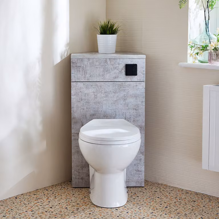 Conjunto de mueble de baño empotrado Hudson Reed con inodoro de cerámica, asiento de cierre suave y cisterna en colores gris, blanco y negro, An/P/Al: 52 x 40 x 45 cm