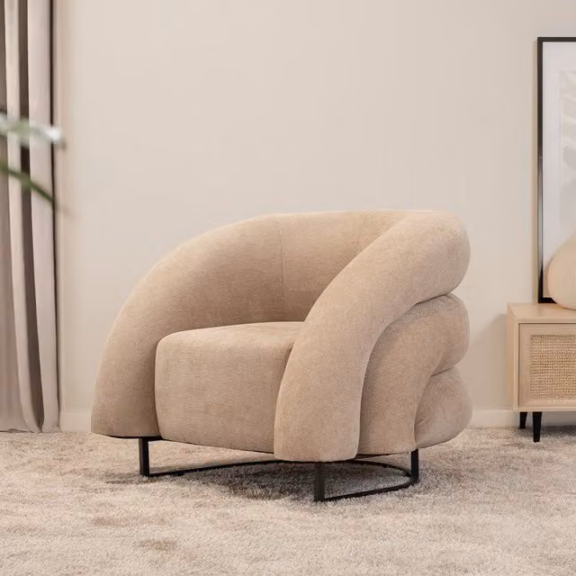 Sillón MACA Home Deluxe en terciopelo color beige para salón