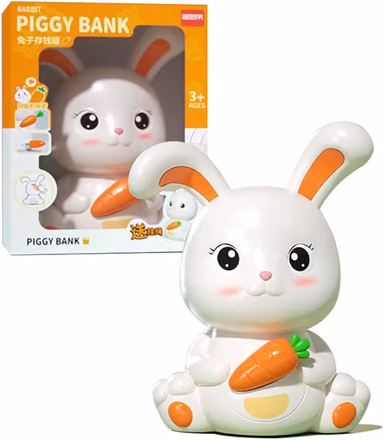 Hucha de plástico con forma de conejo blanca para niños de TUSERXLN