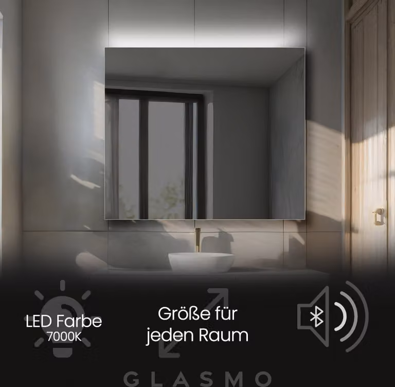 Espejo de pared rectangular Artforma modelo Josie con iluminación LED y altavoz Bluetooth, An/Al: 170 x 90 cm