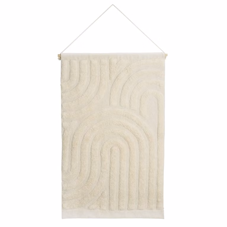 Tapiz de algodón tufting Madam Stoltz de Home Maison, diseño abstracto geométrico boho en color blanco