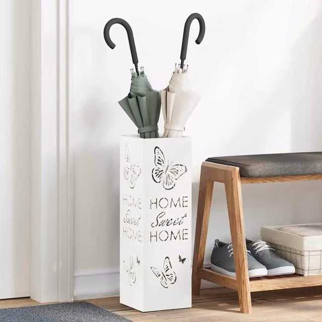 Soporte para paraguas de metal blanco vidaXL An/P/Al: 15,5 x 15,5 x 49 cm