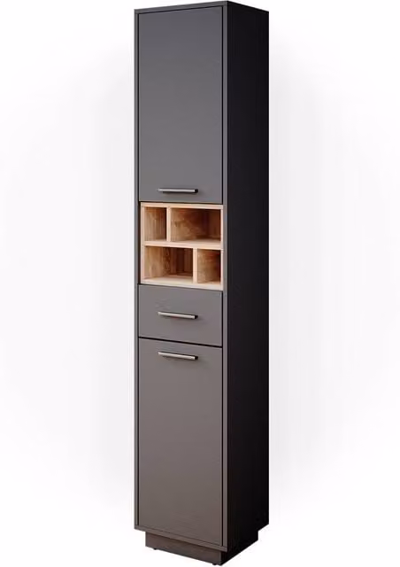 Armario de baño Vicco Beatrice en color antracita con acabado mate y puertas batientes, An: 38 cm, Al: 190 cm, Pr: 32,5 cm