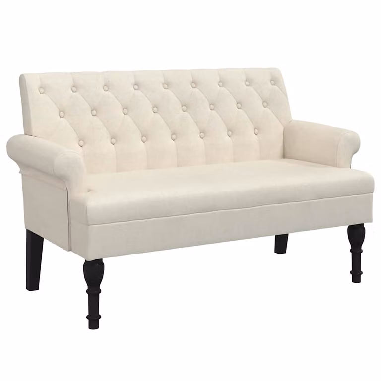vidaXL Banco con respaldo de lino beige y blanco An/P/Al: 120 x 62 x 75,5 cm