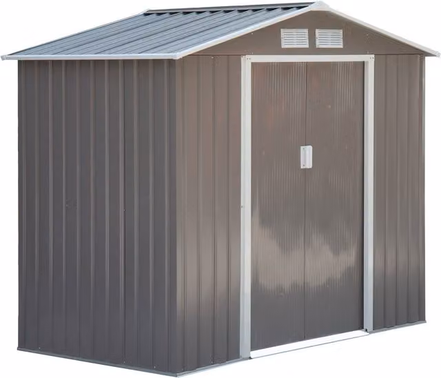 Caseta de jardín de acero galvanizado NORTHIX con puertas correderas y ventana, resistente a la intemperie, An/P/Al: 277 x 130 x 185 cm