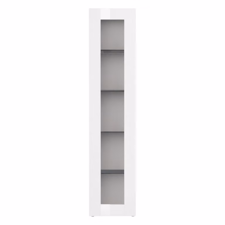 Vitrina de salón Maruska de WHOUS con puerta de cristal y acabado blanco brillo, An/P/Al: 40 x 30 x 180 cm
