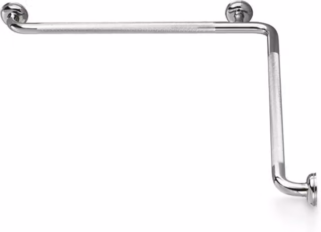 Asidero para baño angular de 90º Beltrán en acero inoxidable color plata con acabado cromado pulido y superficie antideslizante