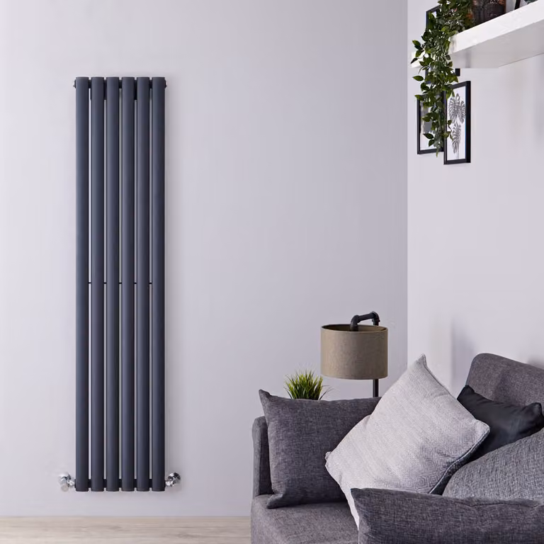 Radiador vertical de diseño Hudson Reed en acero color antracita, Al: 160 cm, An: 35,4 cm, P: 5,6 cm