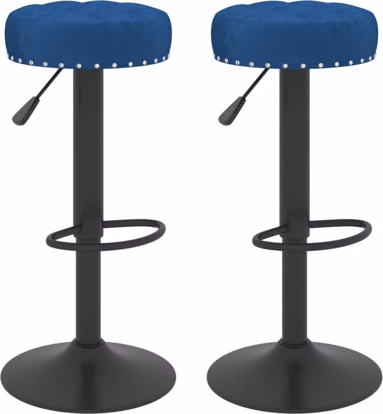 Set de 2 taburetes Syfax de terciopelo azul para cocina y comedor con estructura de metal y madera