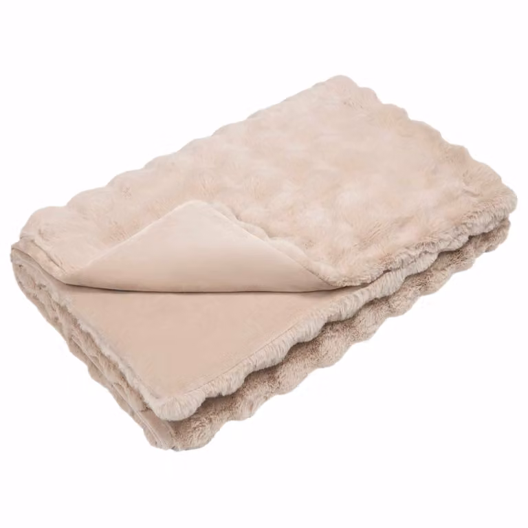 Manta de pelo sintético antideslizante vidaXL Olite Beige, 150 x 150 cm
